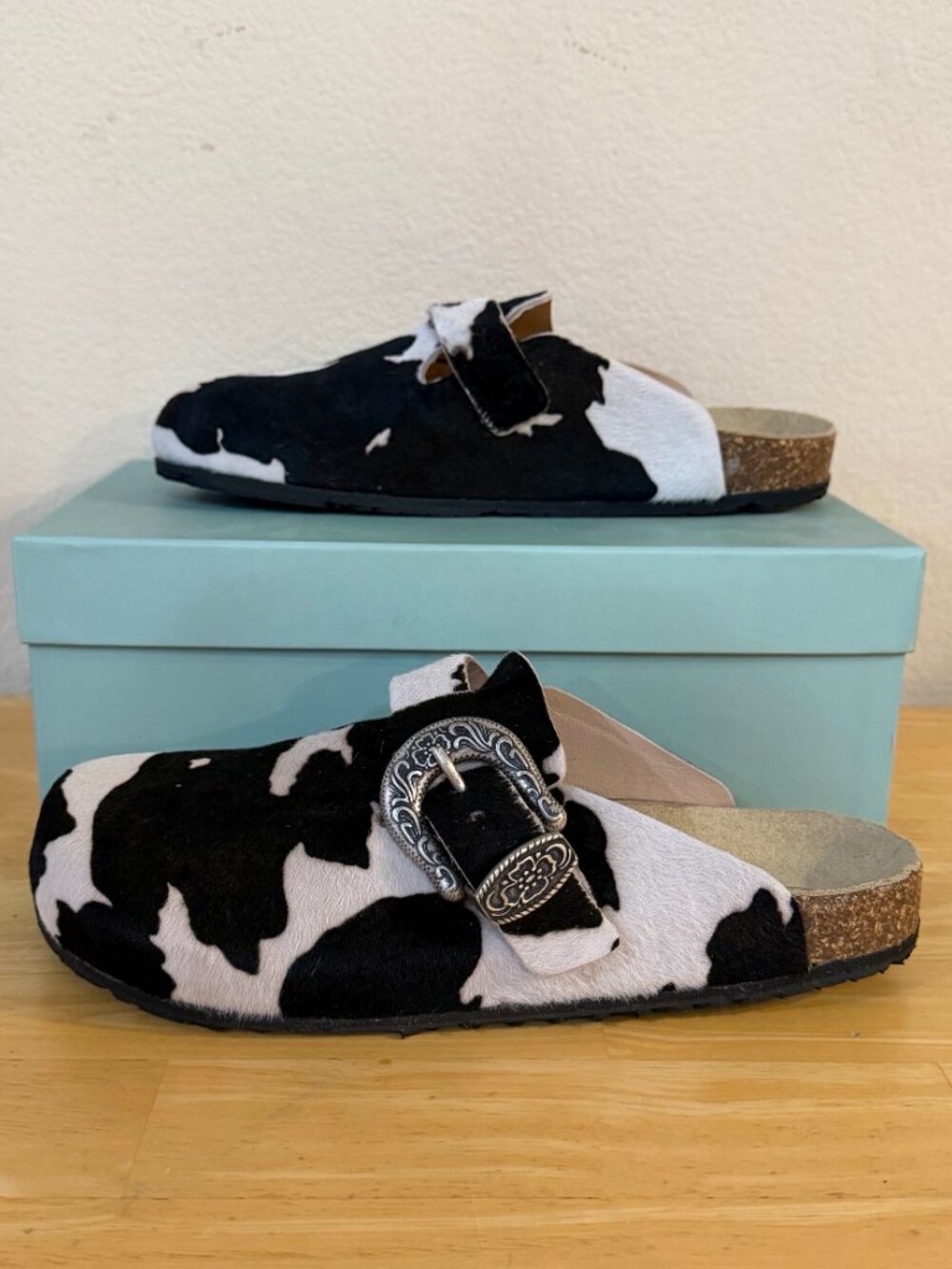 New Brother Vellies Greg shoe in black cow Animal Print Clog Slip On